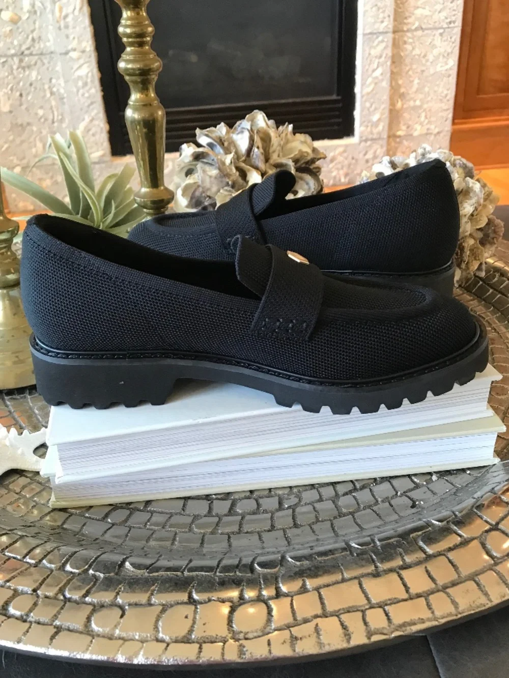 Vivaia Black Platform Loafer - Gold Accent